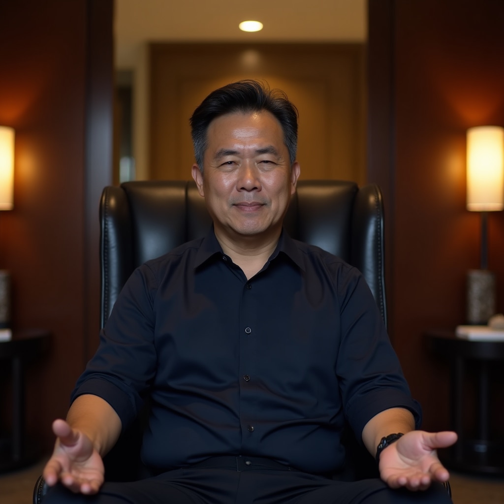 Person sitting quietly with eyes closed, practicing a mindfulness pause exercise at a desk
