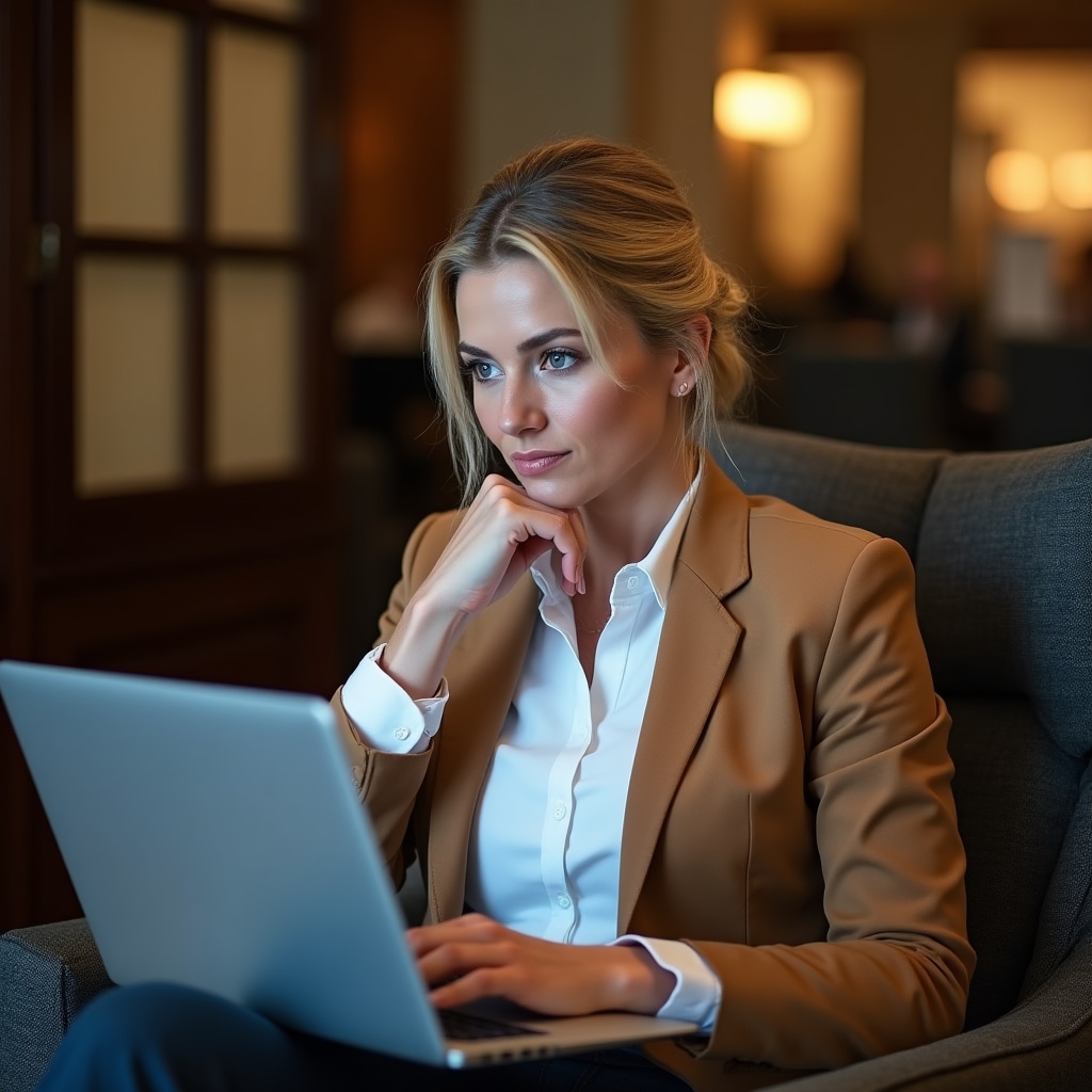 Person engaging with an online course on a laptop in a comfortable home environment